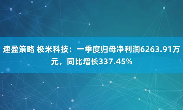 速盈策略 极米科技：一季度归母净利润6263.91万元，同比增长337.45%