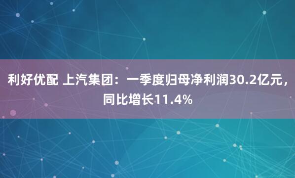 利好优配 上汽集团：一季度归母净利润30.2亿元，同比增长11.4%